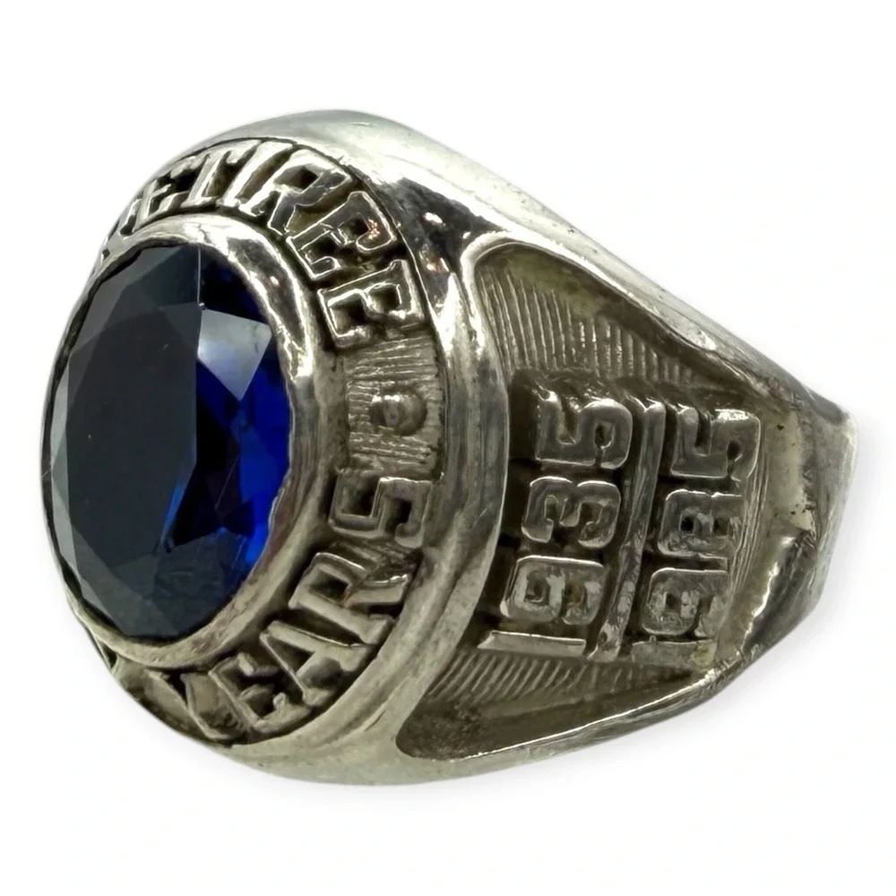 UAW Retiree Ring Sterling Silver Size 9.75 Blue Stone 1935-1985 Fifty Years